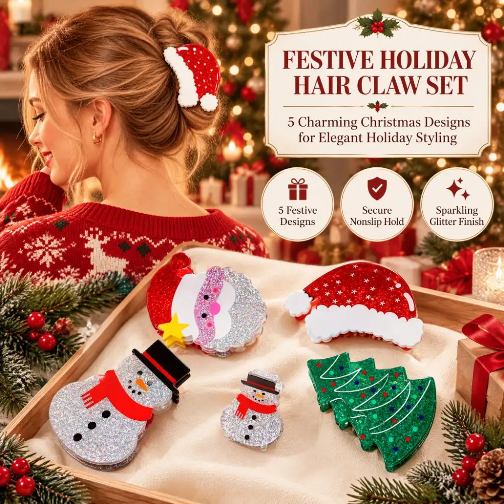 Sweet Acrylic Christmas Hair Claw Merry Christmas PVC Xmas Cartoon Hair Clip Durable Multicolor Christmas Hat Hairpin Teenagers