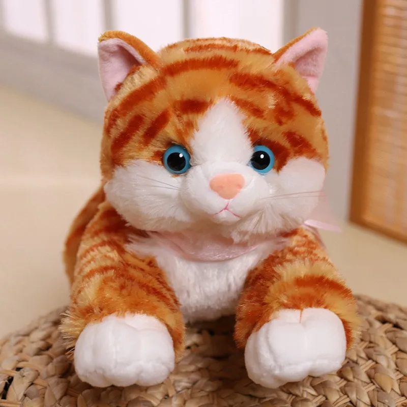20cm-48cm Fluffy Lifelike Real Prone Striped Cat Plush Doll Stuffed Pure Colors White Kitten Toy Pets Animal Kids Gifts