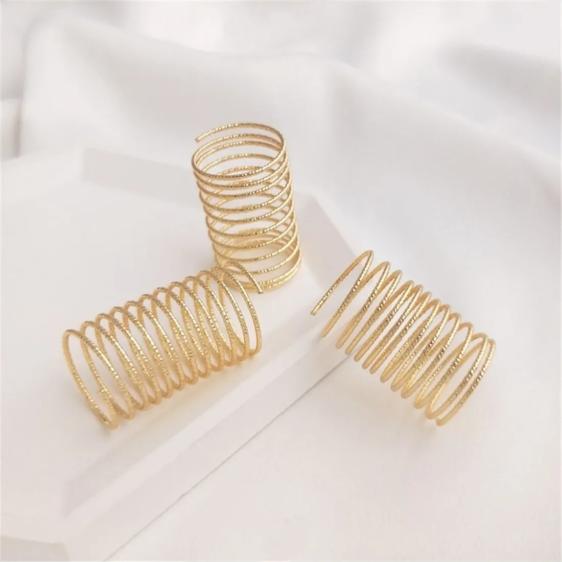 14K Gold Plated Flower Copper Wire Ring DIY Accessories, Spring Shaped Ring, Hand Wound Main Coil Material B689