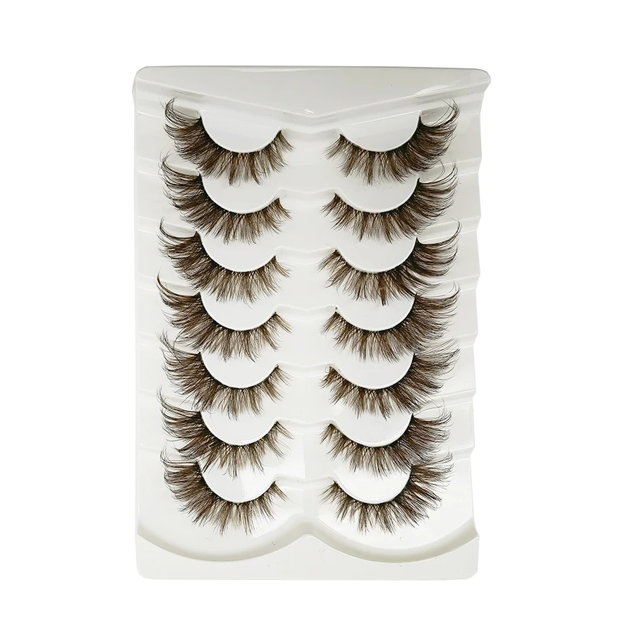 7 pairs of transparent stem brown false eyelashes, 8D fluffy artificial fox eye false eyelashes, natural and vivid eye makeup