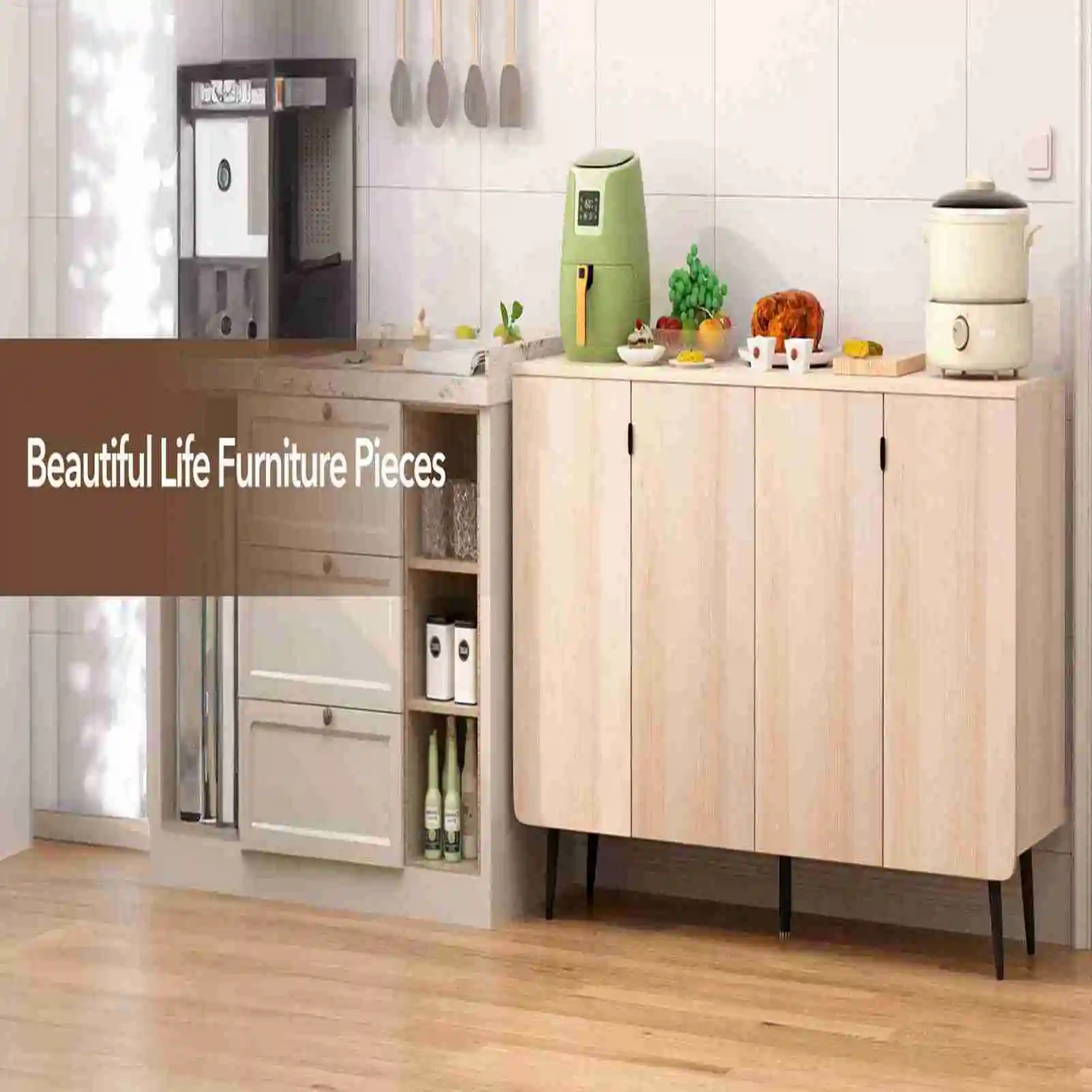 

Accent Sideboard Wood Cupboard Sideboard Buffet Cabinet Wood Accent Sideboard 4 Door Buffet Cabinet with Storage Storage Cabinet