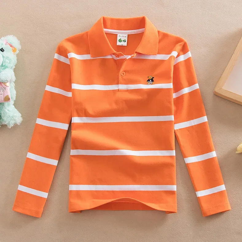 Children T-shirt Long Sleeve Polo Shirts Boys Kids Stripes Tops Baby Boy Sports Polos Teneege Boys Clothes