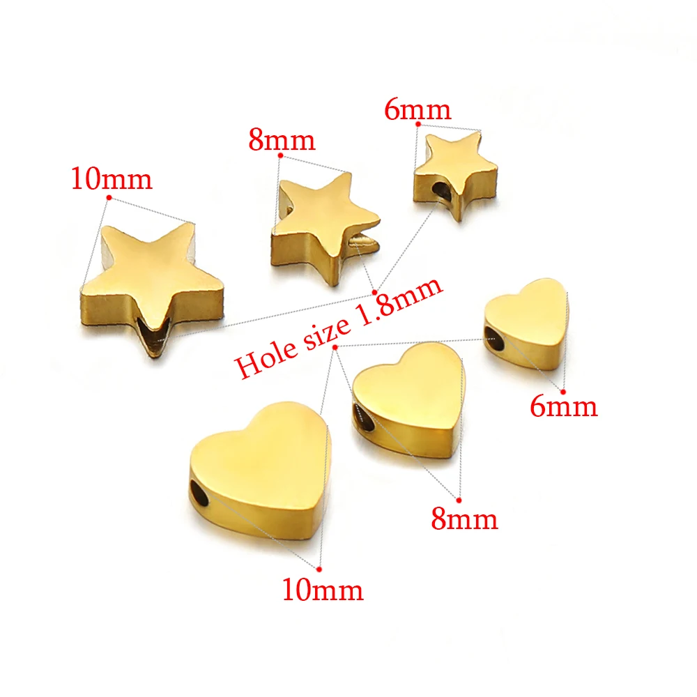 5 Stück 6mm 8mm 10mm Edelstahl-Herzperlen Stern-Abstandsperlen DIY Schmuckherstellung Armbandherstellung Halskettenzubehör Großhandel – Detail 3