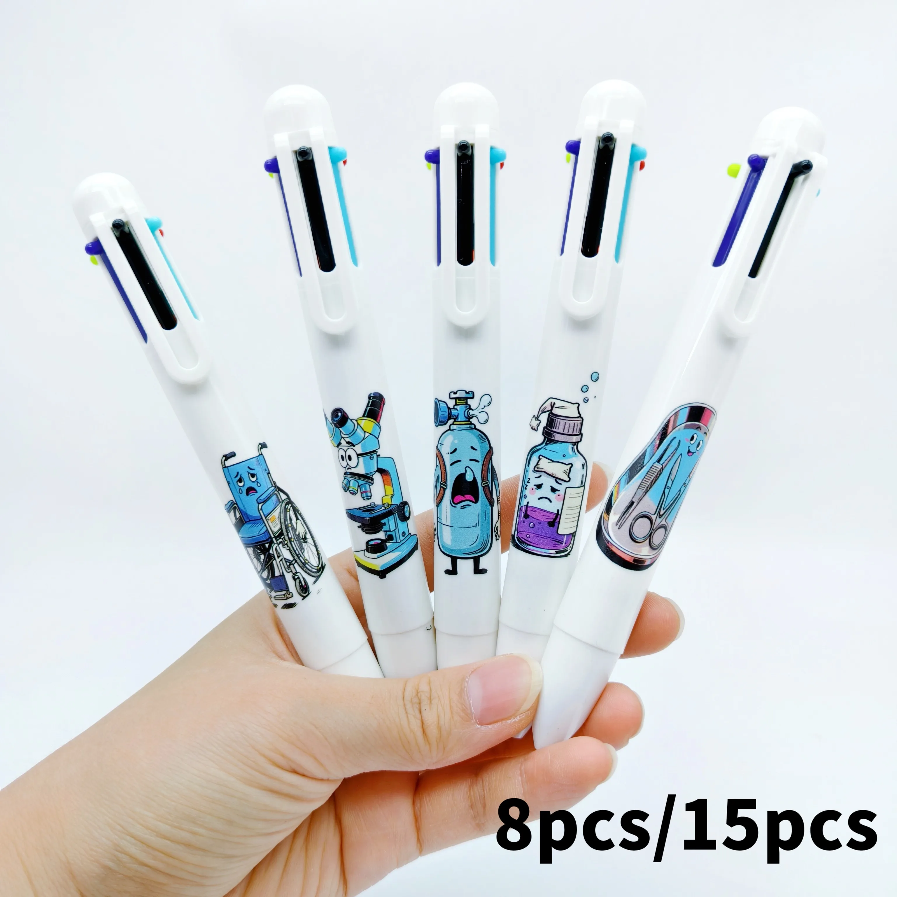 8 قطعة/15 قطعة موضوع المعدات الطبية قلم متعدد الألوان اللوازم الطبية الإبداعية نمط ستة في واحد قلم متعدد الألوان