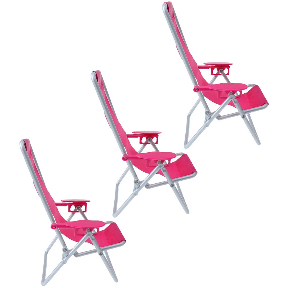 3 Pcs Mini Beach Chair Foldable Chairs Miniature Lounge Model Folding Dolls Chaise Longue