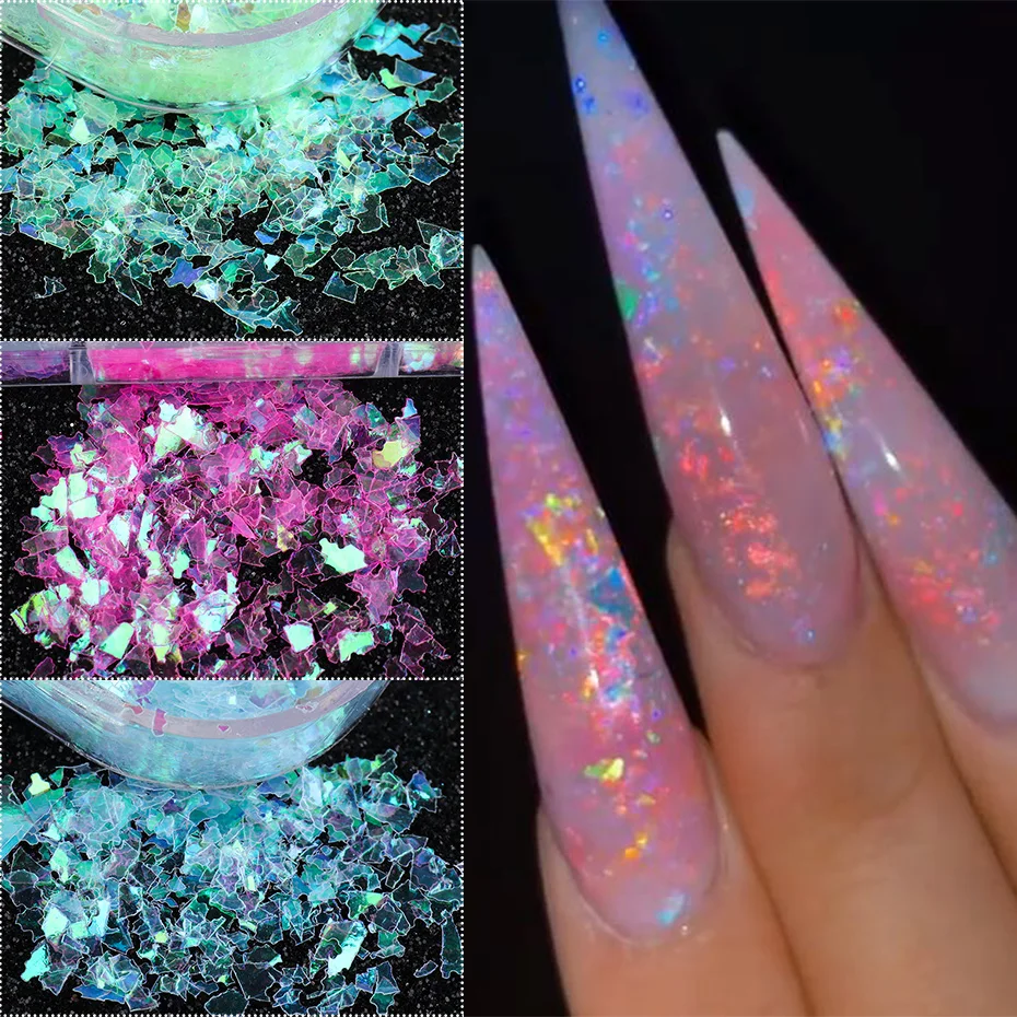 12 Grid Holographic Nail Flake Fluorescent Nail Glitter Powder Butterfly Chameleon Irregular Laser Gradient Foil Decoration