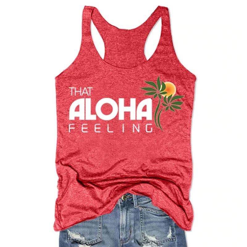 

Aloha Feeling Tank Top Hawaiian Travel Vest Aloha Tops Sexy Women Clothing Summer Vacation White Top L