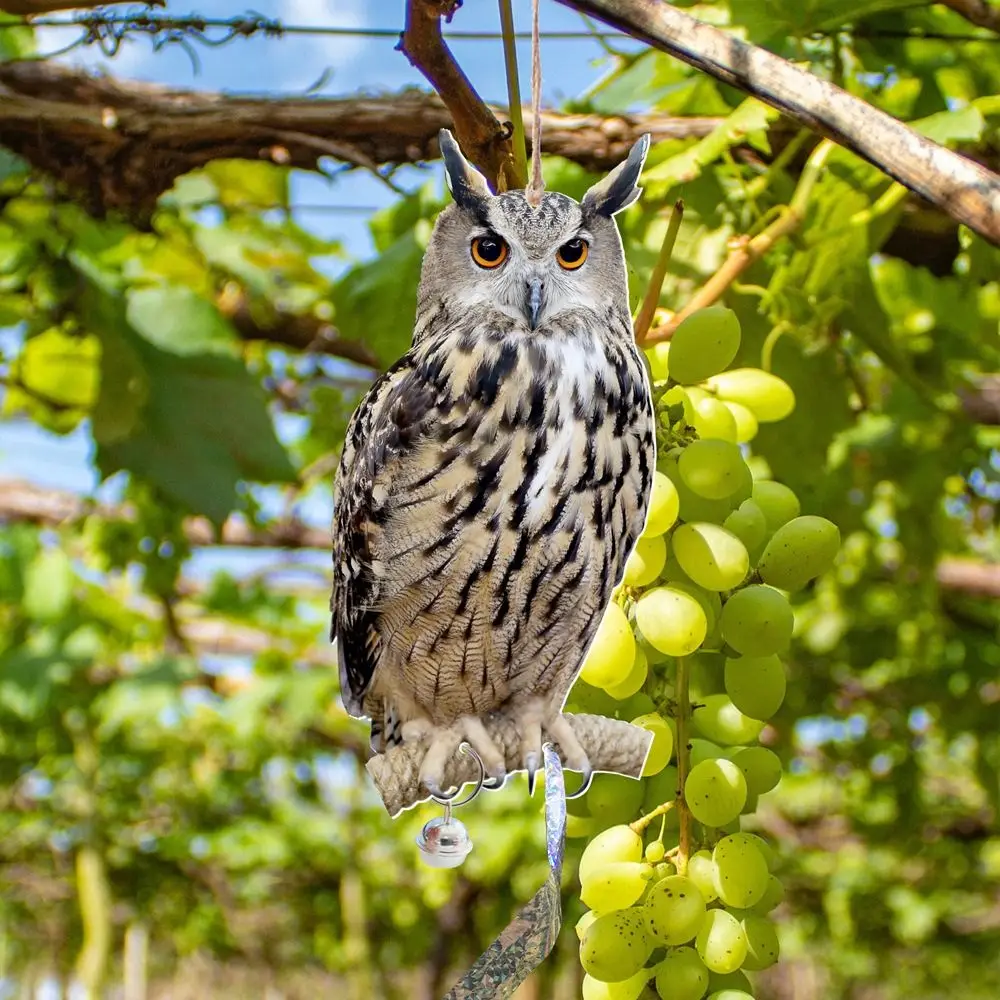 Hanging Bird Repel Scare Devices Owl Scarecrow Waterproof Fake Bird Repellent with Bells Decoration Wind Chime Bird Repeller view 3