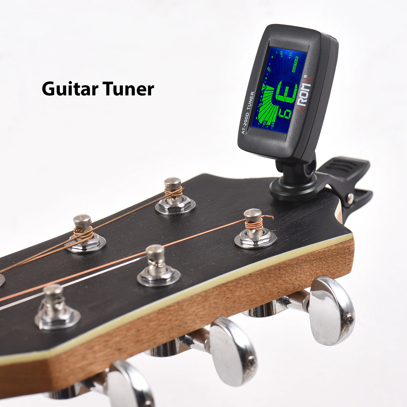 AROMA Guitar Tuner Clip On Portable Guitar Tuner 3-Color Backlight LCD Display with Foldable Rotating Clip Universal