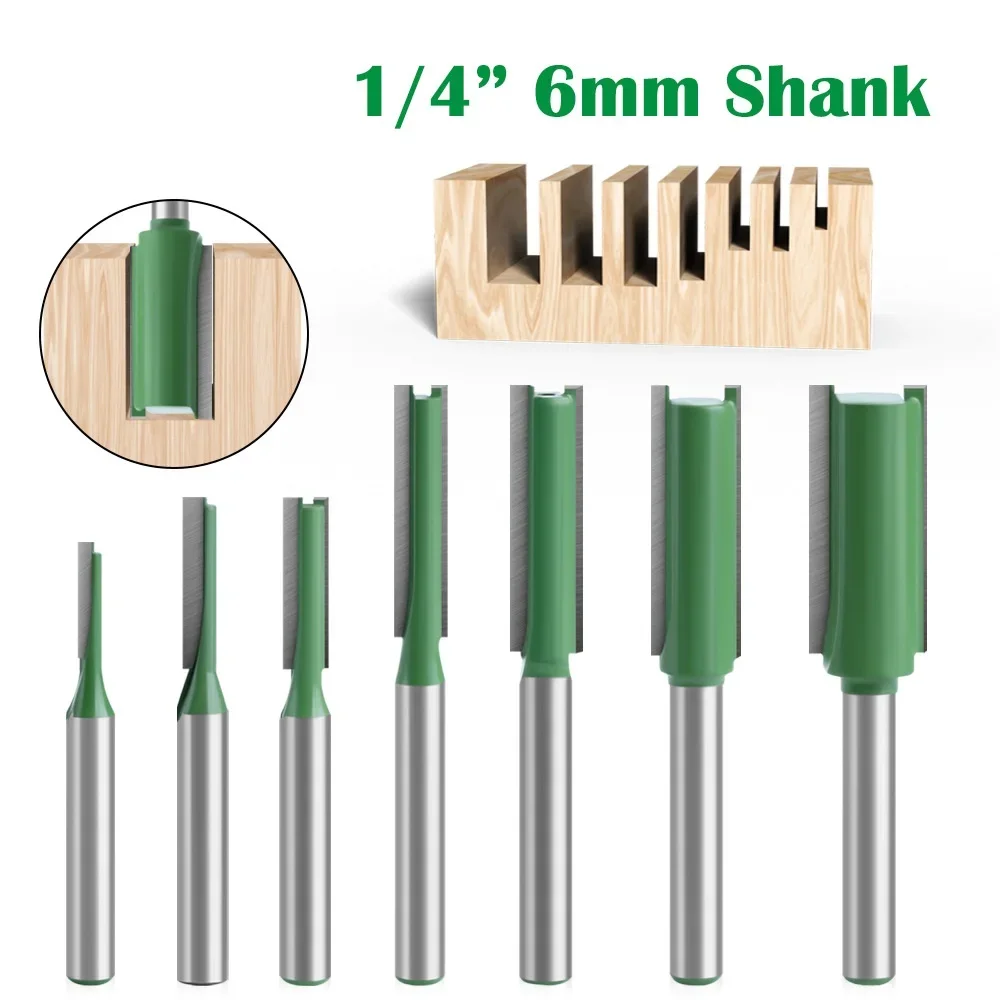 7pcs 6.35mm 1/4 Shank Single Double Flute Straight Bit Milling Cutter for Wood Tungsten Carbide Router Bit Woodwork Tool