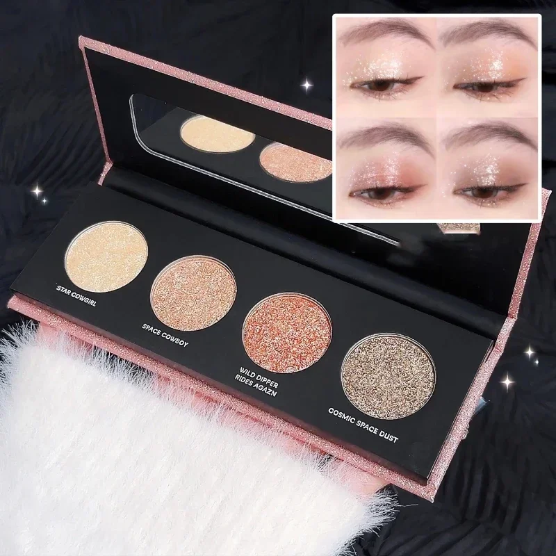 Paletas de sombra de ojos brillantes, paleta resaltadora de cara, maquillaje bronceador brillante, resaltador de mejillas, sombra de ojos con brillo prensado de diamante