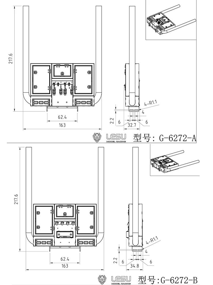 

LESU RC 1/14 For Tamiya Truck G-6272 Exhaust Pipe Double Chimney Tool Box Assembly Truck DIY Accessory Toy