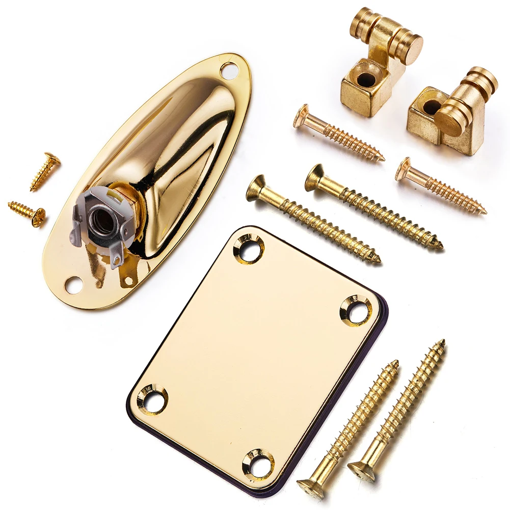 

Electric Guitar Neck Plate Loaded Jack Socket Plate Roller String Tree String Retainer With Mounting Screws Silver