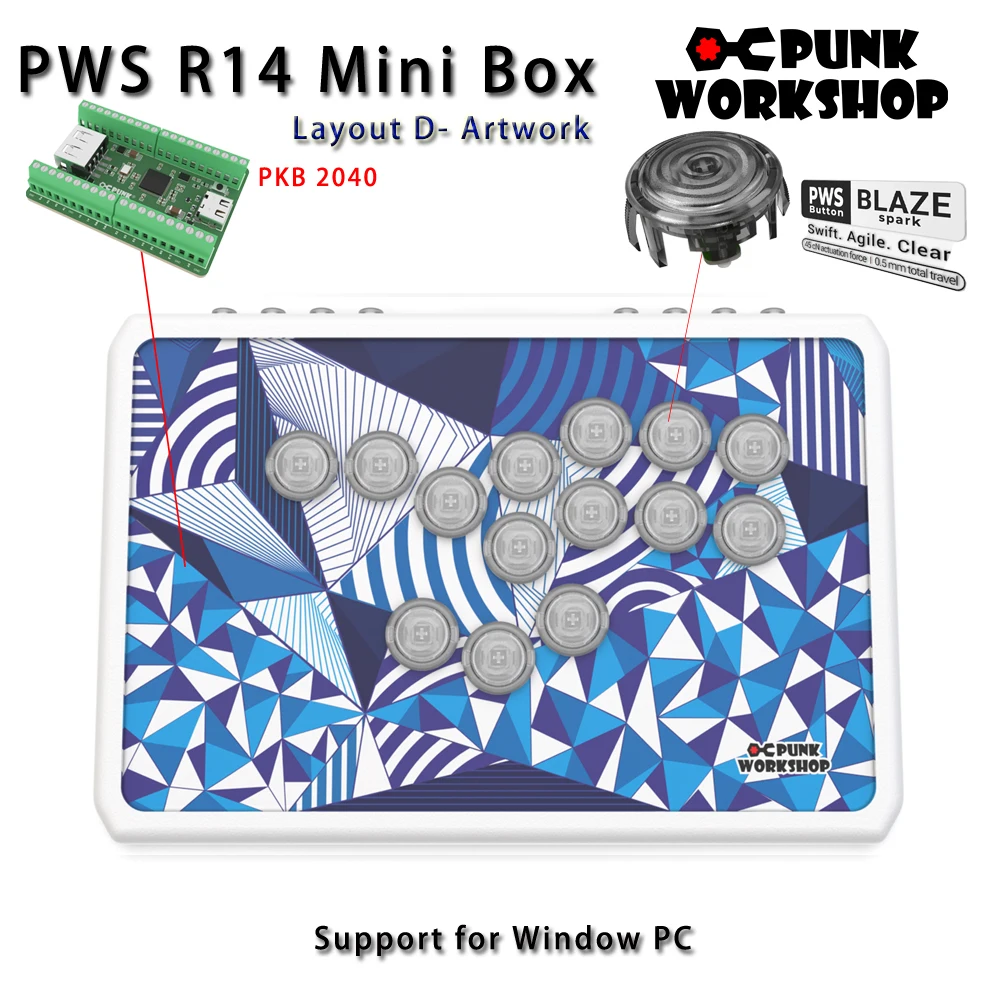 パンクワークショップ レバーレス PKB PC MINI BOX Bホワイト 輸入新品】 PUNK WORKSHOP MINI HITBOX White レイアウトB レバーレス