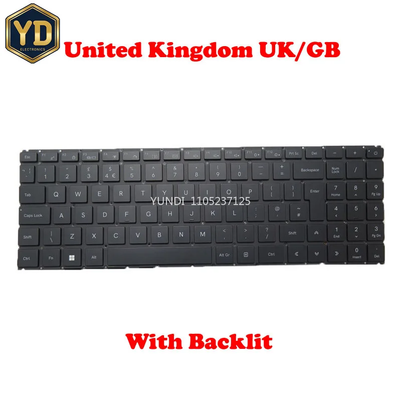 

YD New Black Laptop Keyboard With Backlight For Tongfang ID6H1 ID6H2 English US United Kingdom