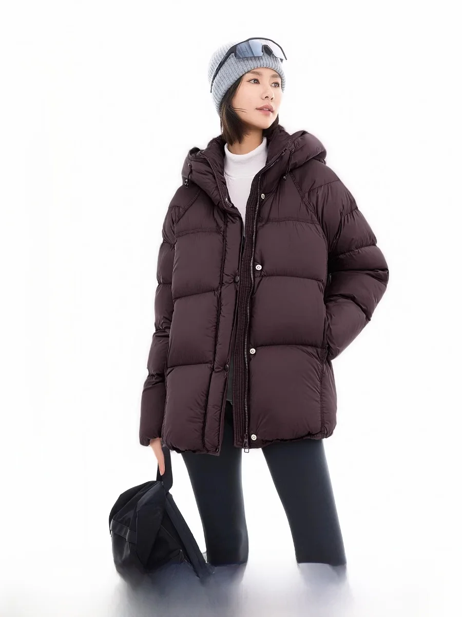 

Cloud Life Purple e 90 White Du down Puffer Jaet Hooded Mid-Length Women's Coat Faux Fur Collar Zipper Closure Warm