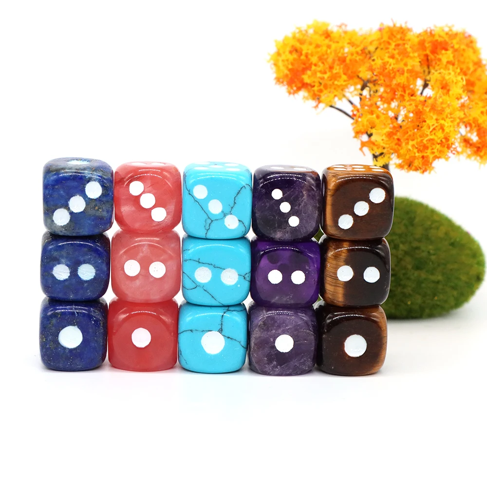 16mm Natural Crystal Six Sided Digital Gemstone Dices Cube Round Corner Amethyst Portable Table Playing Games Entertainment Gift