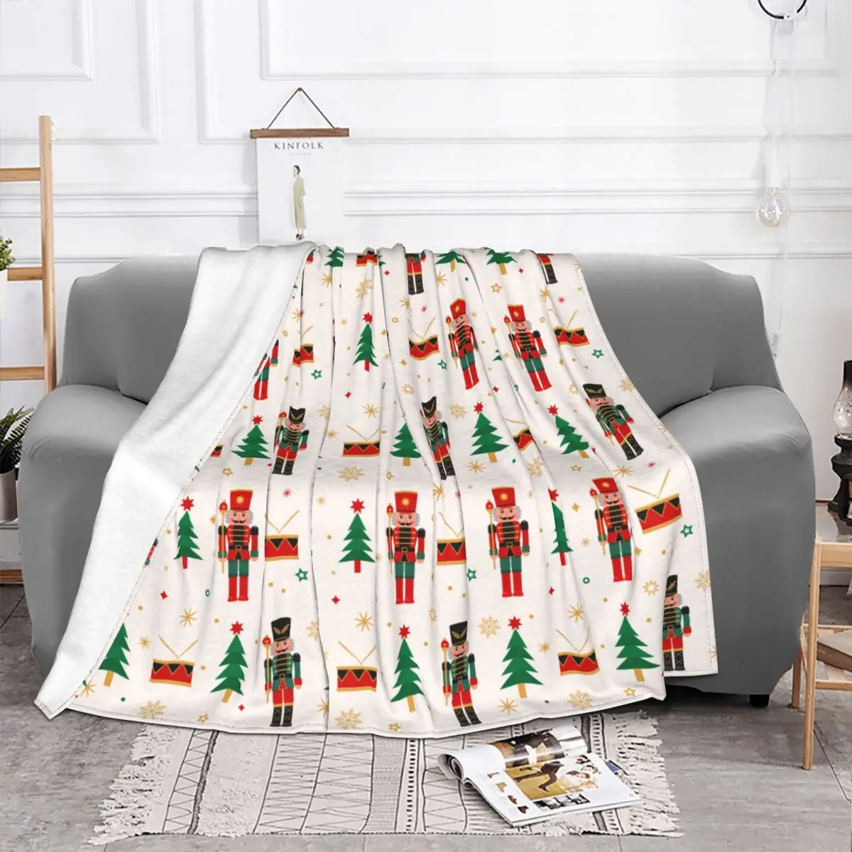 Nutcracker Christmas Tree Star Blankets Coral Fleece Autumn/Winter Snowflakes Warm Throw Blankets for Bed Couch Plush Thin Quilt