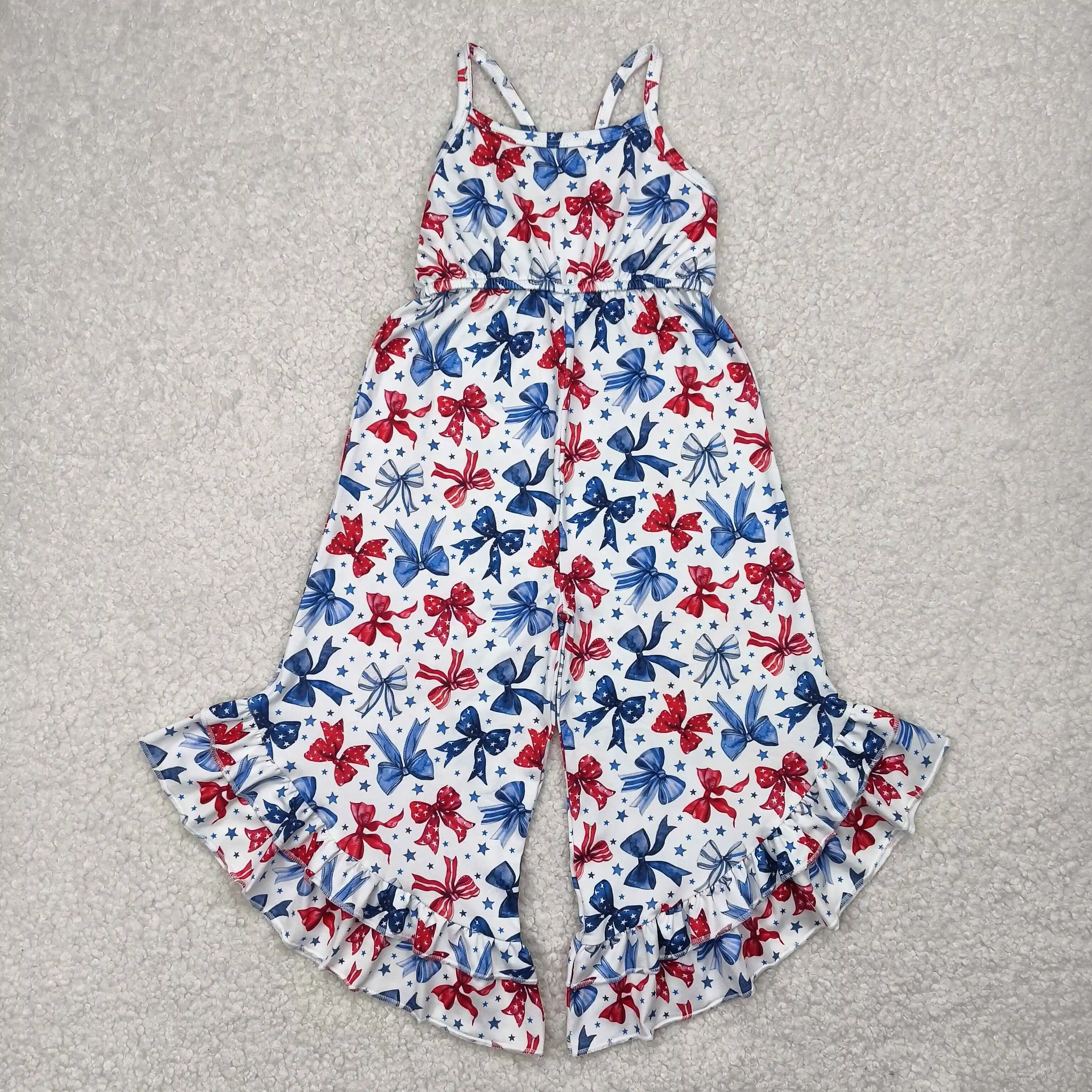 

Hot Sale Baby Girl Clothing Boutique Kids Clothes Girls Jumpsuit Coquette Bows 4th Of July Straps Romper baby girl clothes