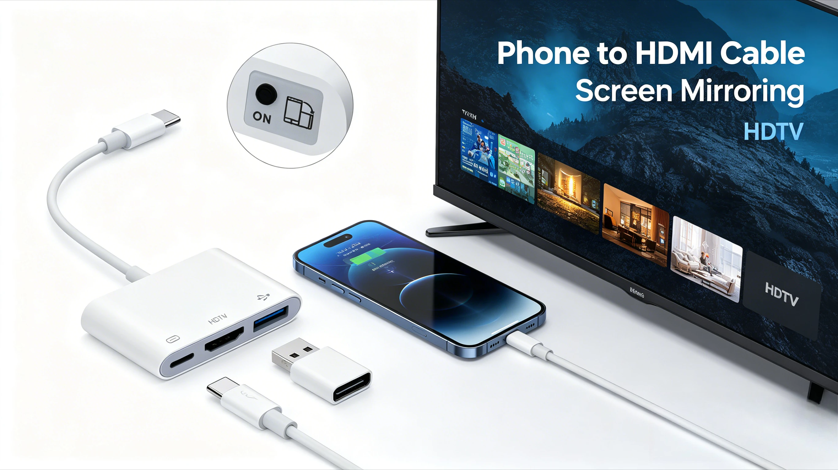 Lightning to HDMI 3in1 Screen Mirror Adapter USB Charging Dongle for iPhone iPad to TV Monitor Projector Plug&Play No App Needed