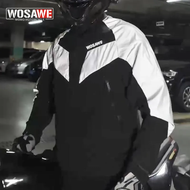 

WOSAWE Men's Motorcycle Jacket Loose Night Run Reflective Sports Gym Sports Jogging Outdoor Coat Breathable Clothing