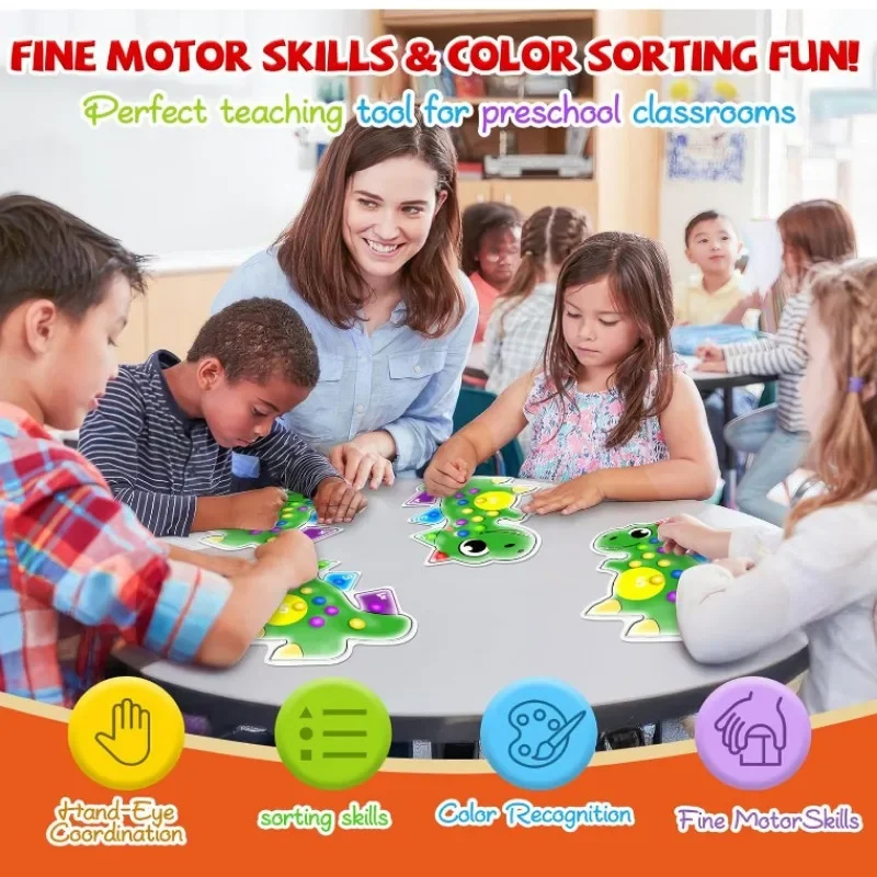 Dinosaur Montessori Sensory Toys for Toddlers Color Sorting Squeeze Fidget Toys Fine Motor Skills Game Easter Gifts for Kids