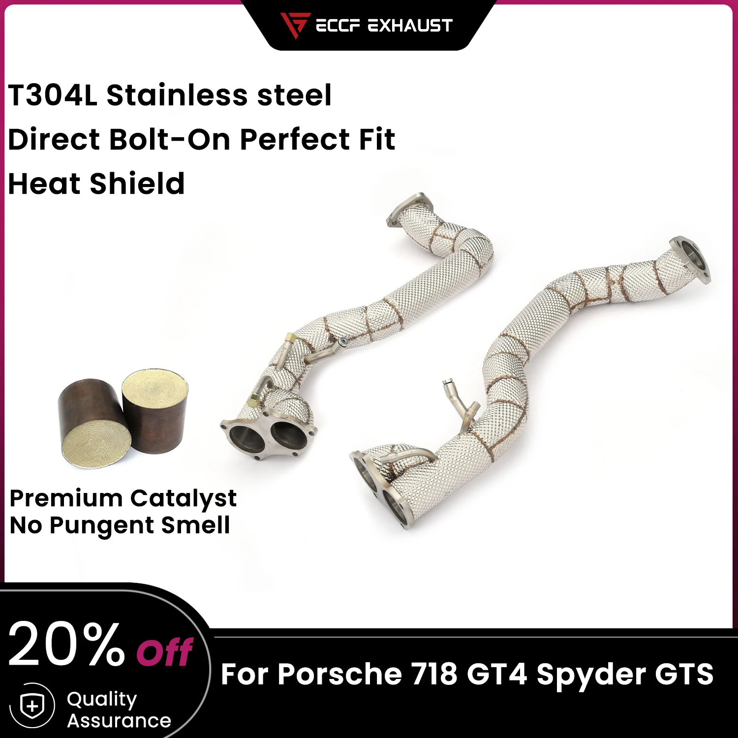 

ECCF Sports Downpipe With Heat Shield For Porsche 718 GT4 Spyder GTS Aggressive Exhaust Sound High Flow Performance Upgrade