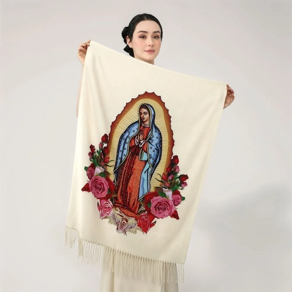 Nueva bufanda estampada de la Virgen María de Guadalupe, chal cálido a prueba de viento, calentador de cuello versátil a prueba de frío para mujer