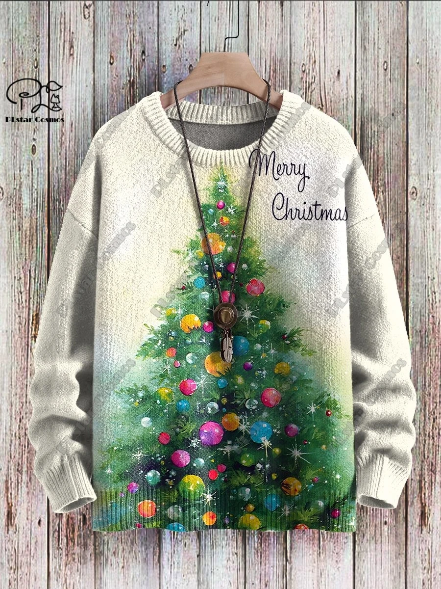 

New 3D Printed Santa Claus Snowflake Christmas Tree Elk Art Print Authentic Ugly Sweater Winter Casual Unisex Sweater S-2
