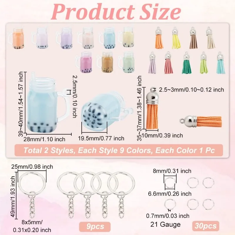 57pcs Mini Milk Cup Keychain Kit Bubble Tea Keychain Accessories Set Bubble Tea Keychain Kit Mini Cup Pendant Charms