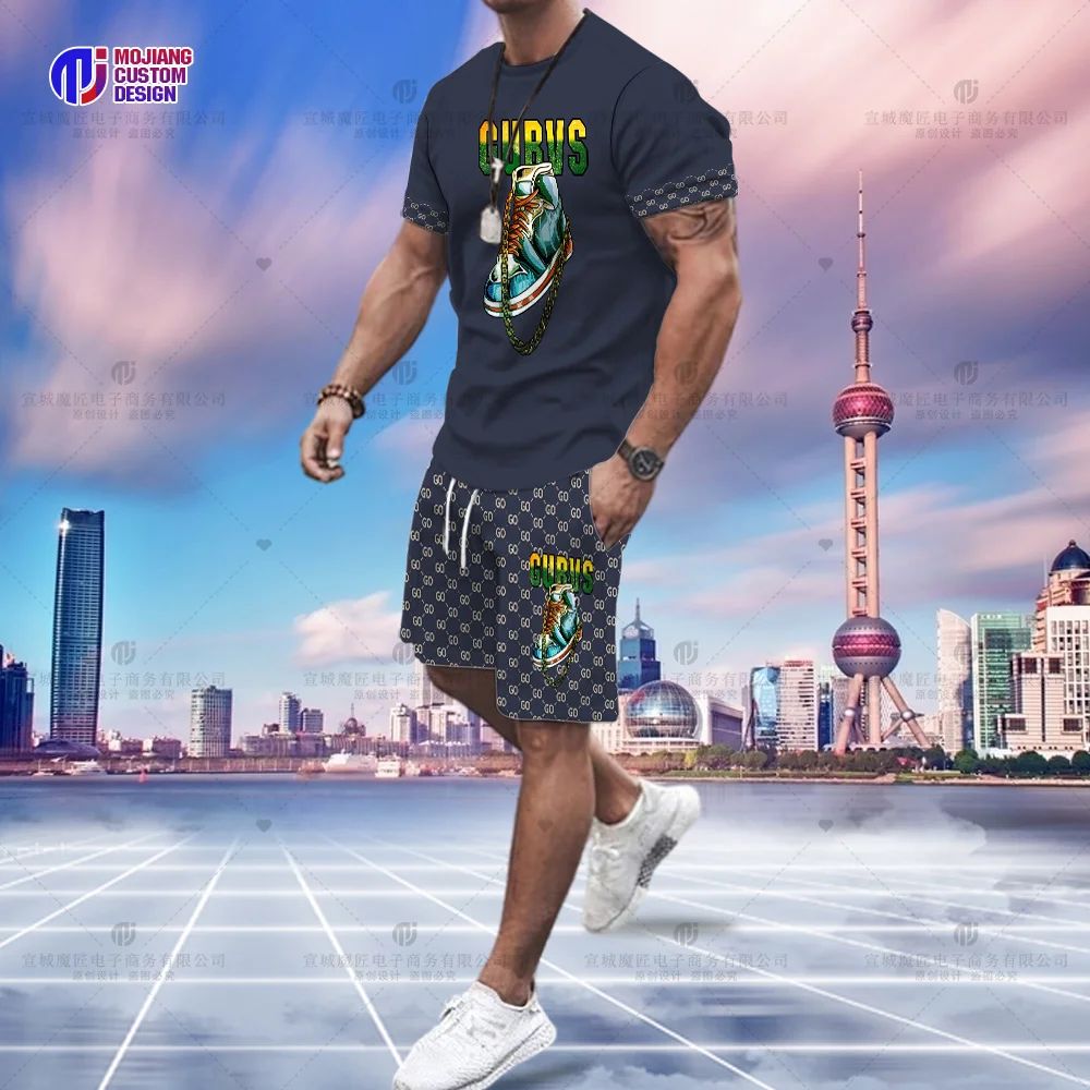 Men's Summer Letter Bear Short-Sleeved T-Shirt Shorts Suit Tide Brand 2023 New Men's Suit With A Handsome Top