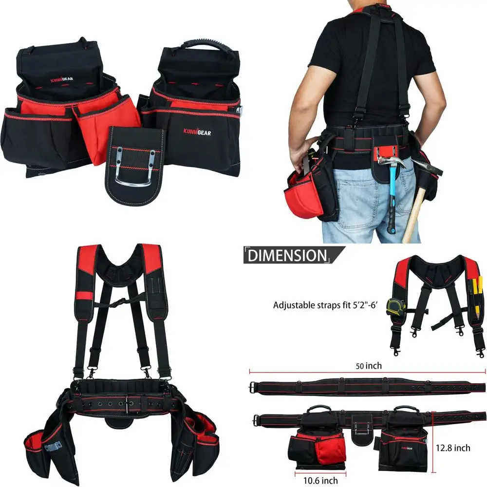 

Carpenter's Multi-Pocket Apron with Removable Belt and Hammer Loop, Red