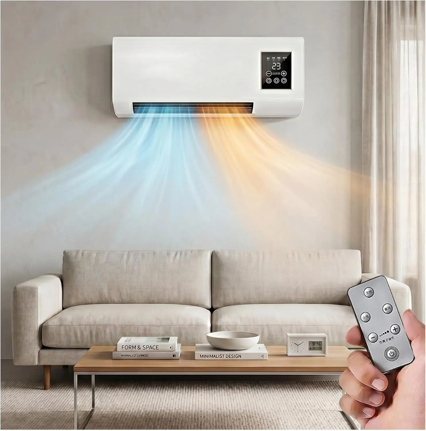 Portable Air Conditioner Fan Wall Mounted 2-in-1 Heater and Fan Combos, Smart Air Conditioner with Remote & Timer, Quiet Small Portable AC Unit for Bedroom Bathroom Garage Office(White)
