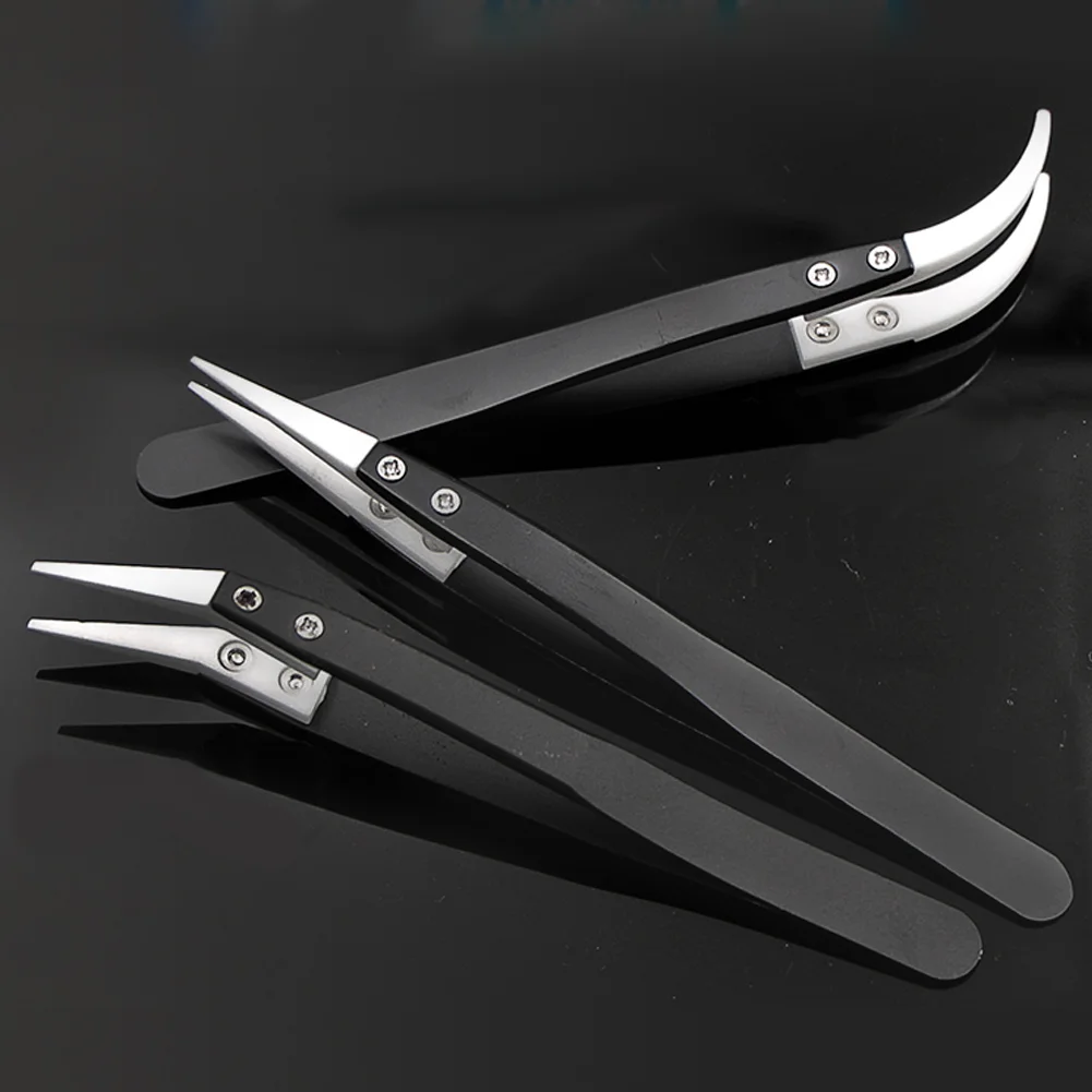 Ceramic Reverse Tweezers Non Conductive Anti-Static Heat Resistant Tweezers Little Curved/Big Curved/Straight Tweezer