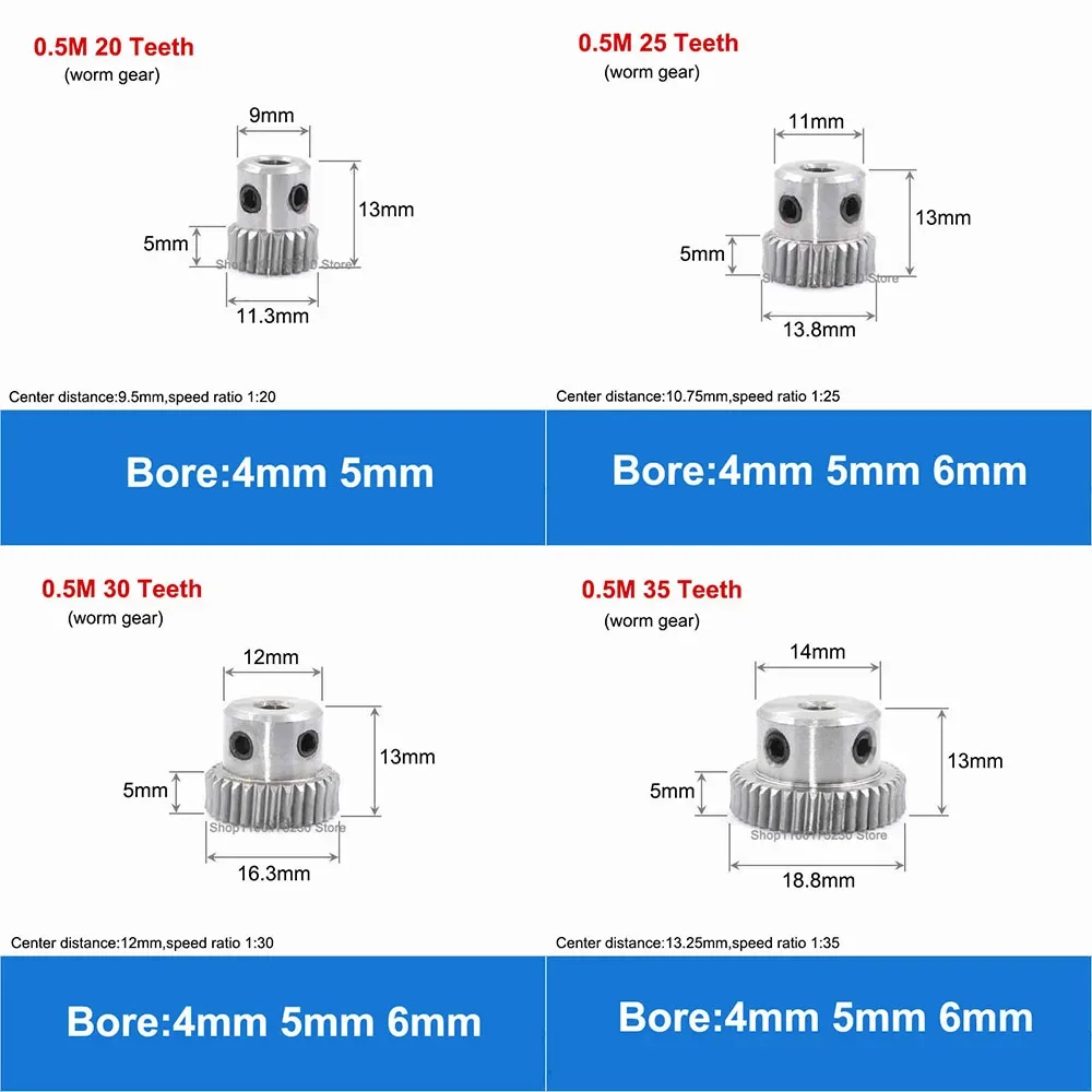1 pz Worm Gear Wheel Worm Rod 0.5M 20T-60T 45 #   Acciaio 0,5 Modulo 20 Denti-60 Denti Ingranaggio a vite senza fine Foro 4mm 5mm 6mm