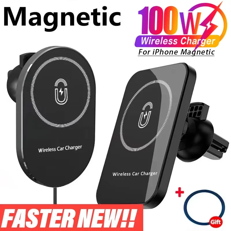 100W Magnetic Car Wireless Charger Holder For Magsafe iPhone 16 15 14 13 12 Pro Max Mobile Phone Car Air Vent Clip Fast Charging