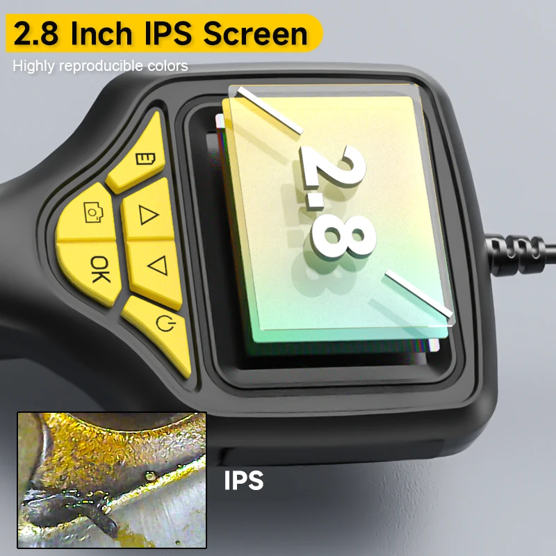 Triple Lens Handheld Endoscope Camera 2.8 Inch IPS Screen HD1080P 8MM Car Inspection Borescope Removeable Battery Take Photo