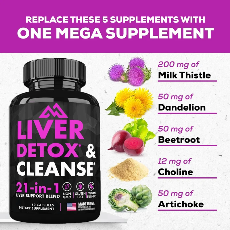 Liver cleansing, detoxification,and repair formula containing dandelion root,Korean thistle extract,and choline for liver health