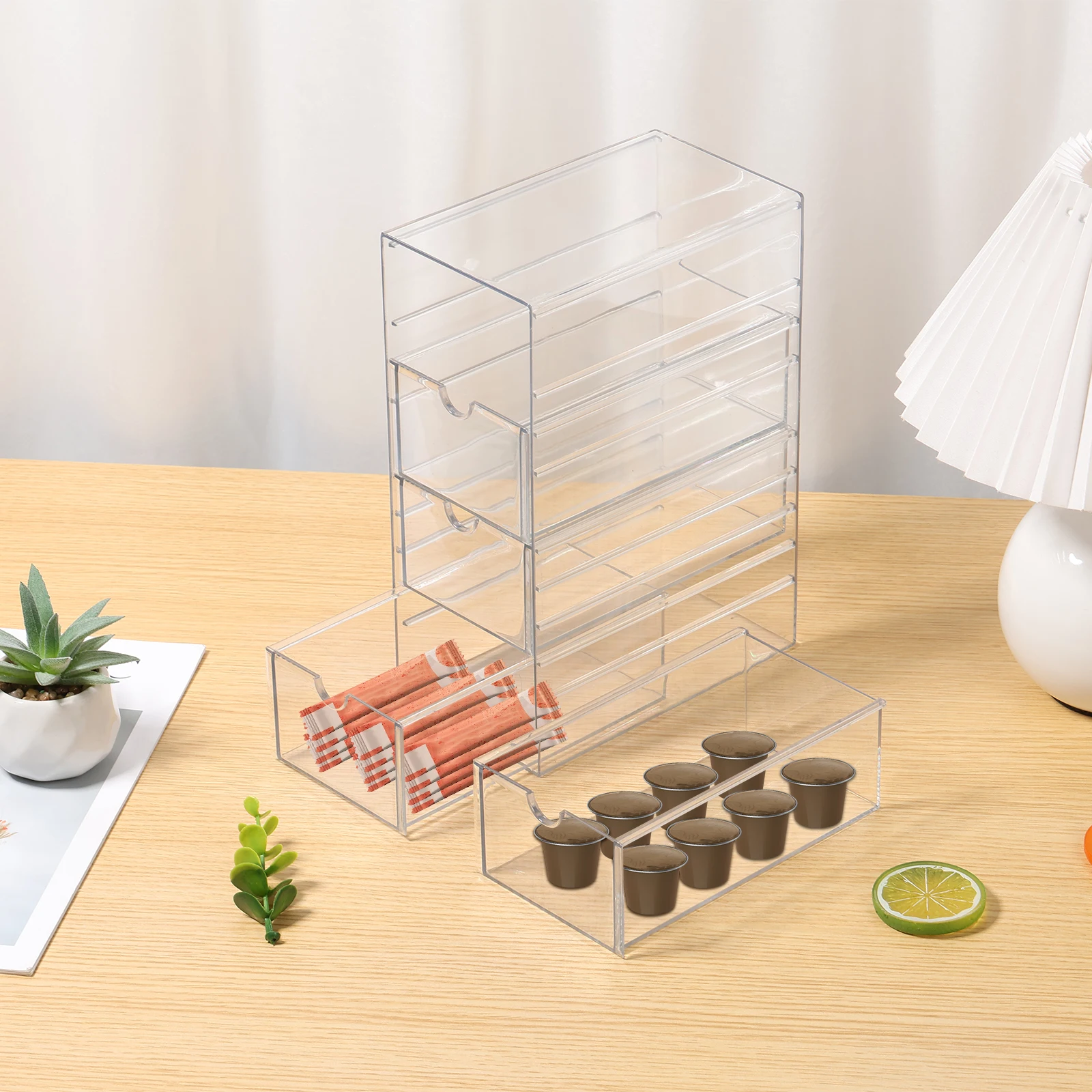 

Tea Bag Storage Box Drawer Type Coffee Capsule Storage Holder 4 Drawers Clear Tea Bag Box Large Capacity Coffee Sugar Container