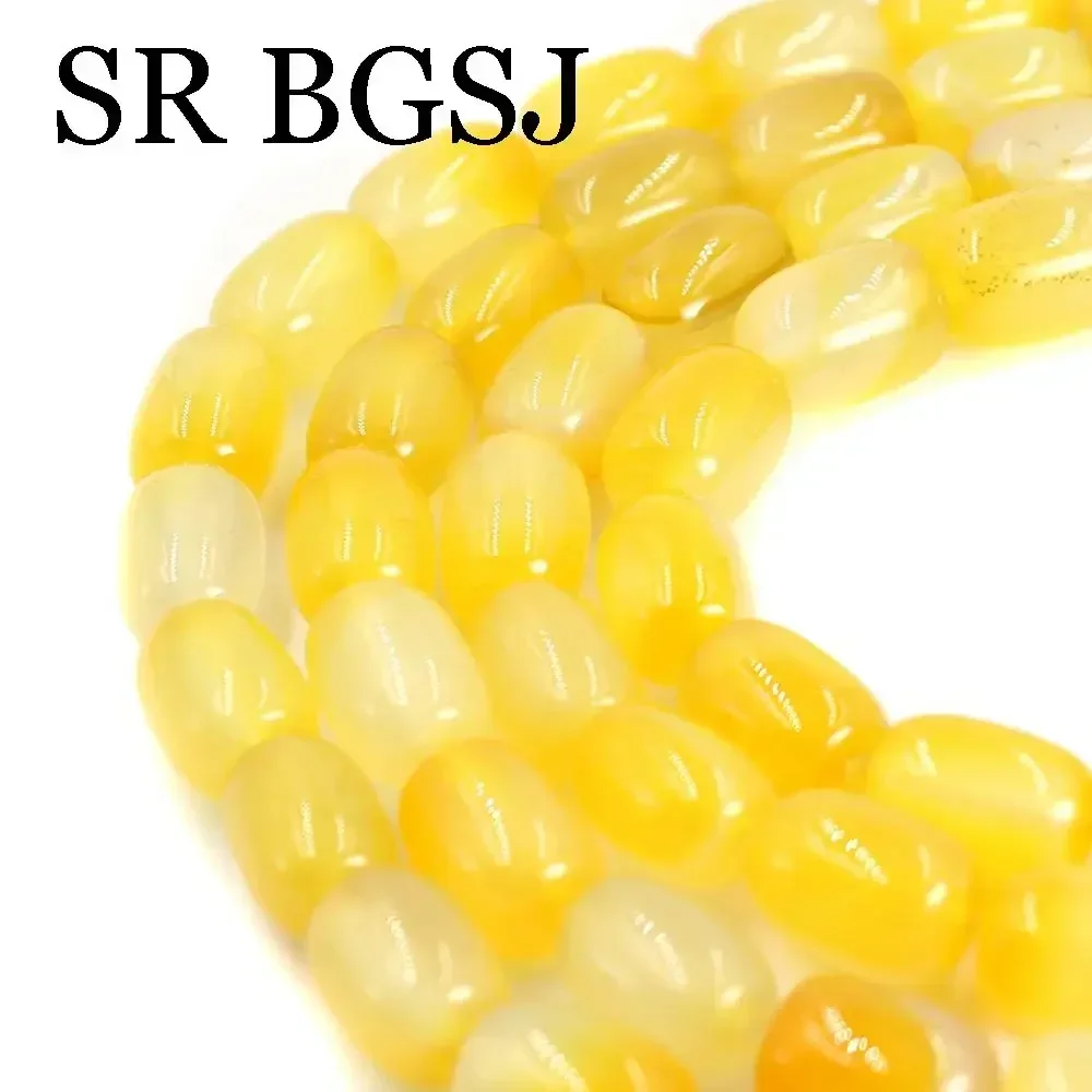 

10x14mm Natural Gems Stone Column Beads Jewelry Making DIY Yellow Agat Loose Beads 15"