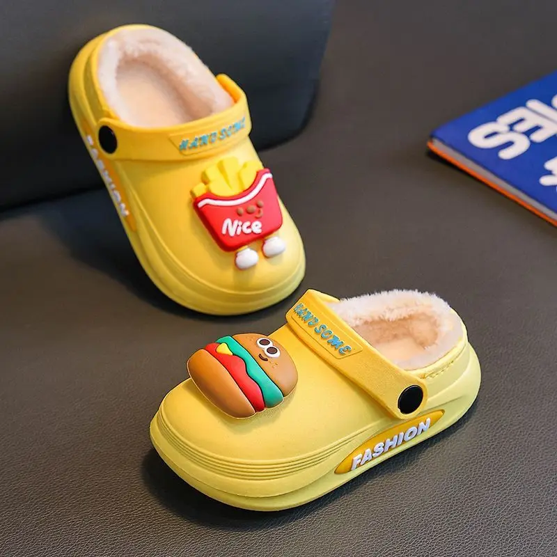 

2026 New Waterproof Plush Cotton Slippers Cute Bun Design Warm Non Slip Indoor House Shoes for Kids Boys Girls Winter