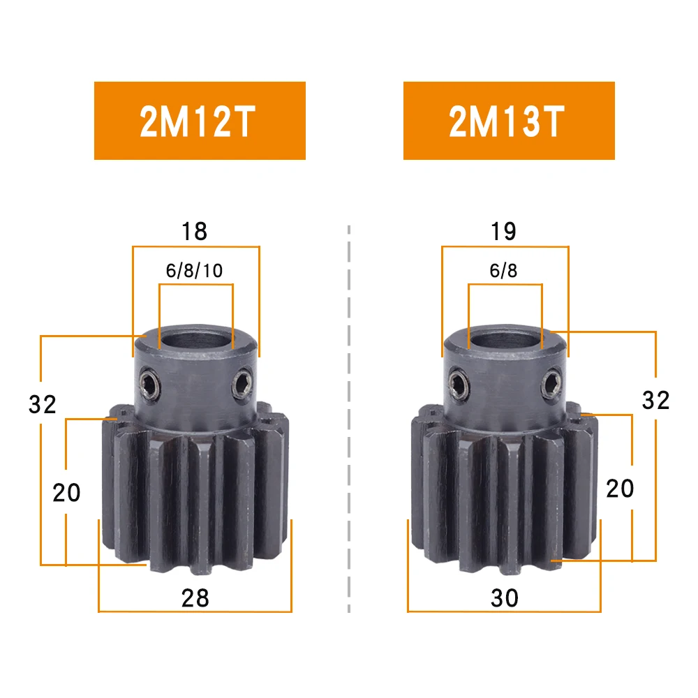 Przekładnia zębata 2 Module-12T/13T średnica otworu 6/8/10mm przekładnia zębata czernienie SC45 # materiał ze stali węglowej zęby wysokość 20mm