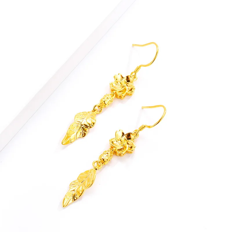 Japanese and Korean fashion AU999 gold earrings ladies temperament love earrings 24K pure gold long tassel personality earrings