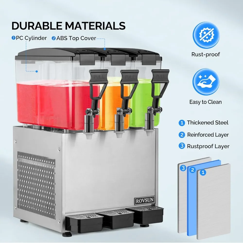7.8 Gal/30L Commercial Beverage Dispenser, 10L X 3 Tanks Commercial Juice Dispenser Cold Drink Dispenser Stainless Steel