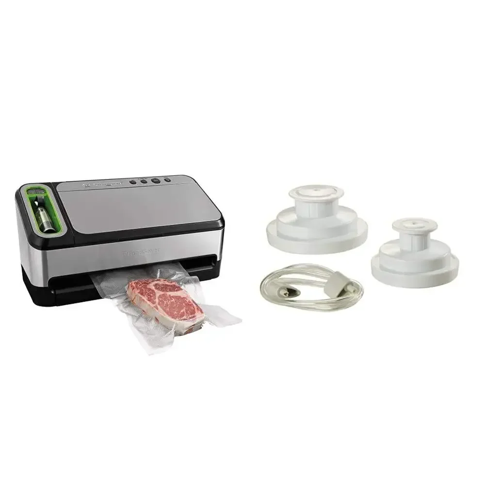 2-in-1 Vacuum Sealer Machine Automatic Bag Detection Food Preservation Starter Kit Mason Jars Soups Sauces Stains Odor Proof