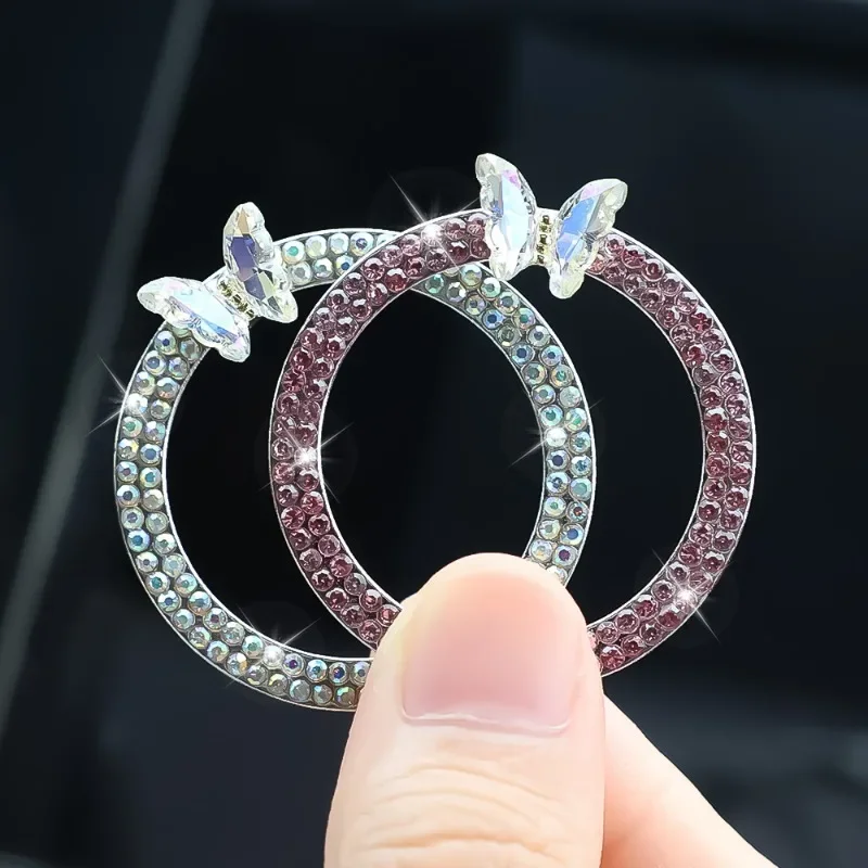 Rhinestone Crystal Butterfly Ring Car Ignition Button Decorative Cover Anti-Corrosion Stickers Interior Mouldings