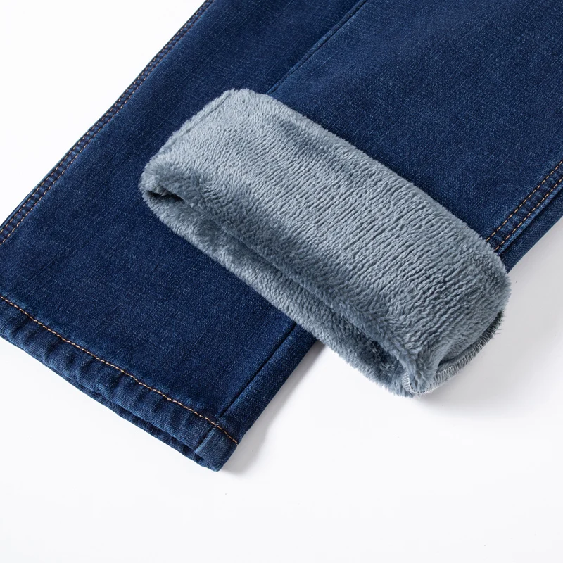 남성용 겨울 울 청바지, 비즈니스 캐주얼 클래식 스트레치 슬림 데님 바지, 레트로 패치 쉴드 클래식 남성복
