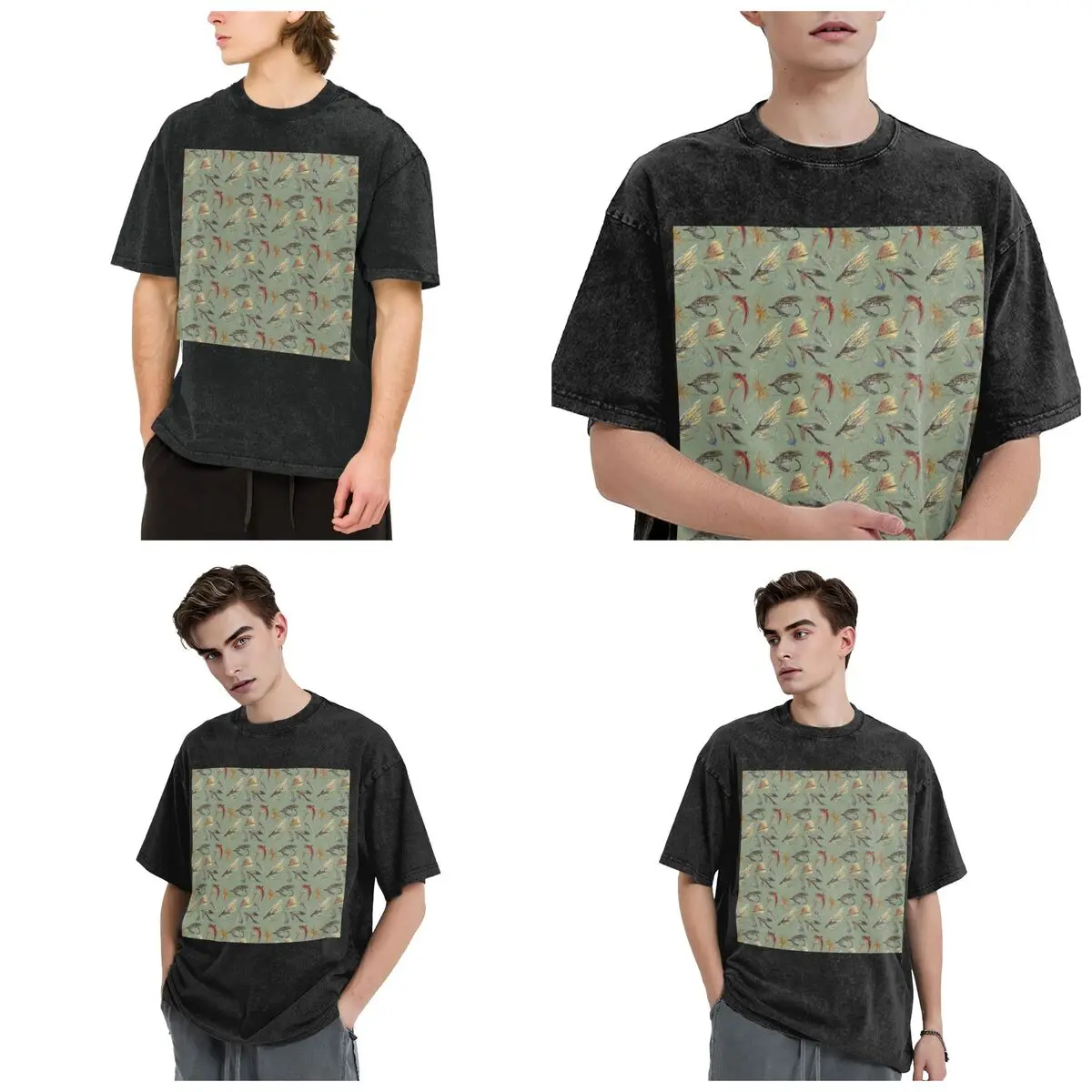 

Уличные футболки для ловли нахлыстом с завязанными мушками вручную! Постиранная футболка с коротким рукавом в стиле хип-хоп, футболки для мужчин и женщин