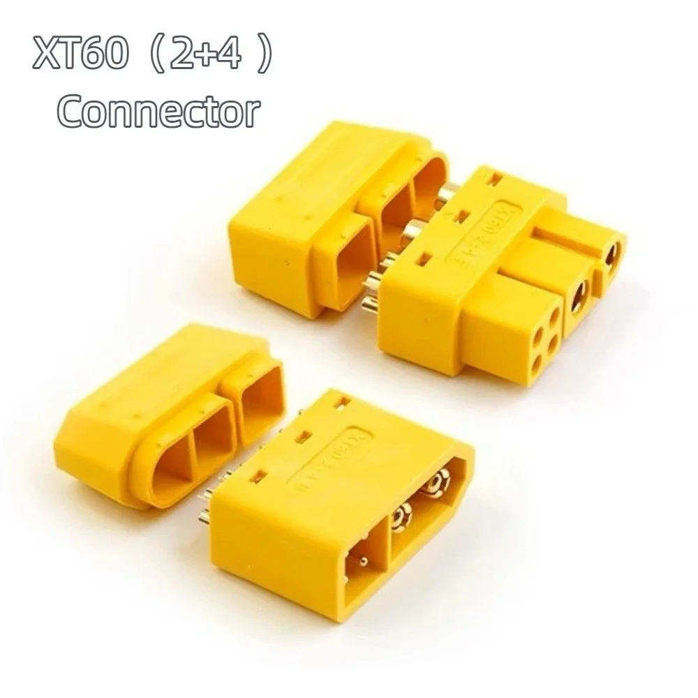 

New High Current 2+4 XT60 Connector Gold Plated Black Yellow Li-Battery Connector Plastic with Sheath XT60(2+4)-M RC Accessories