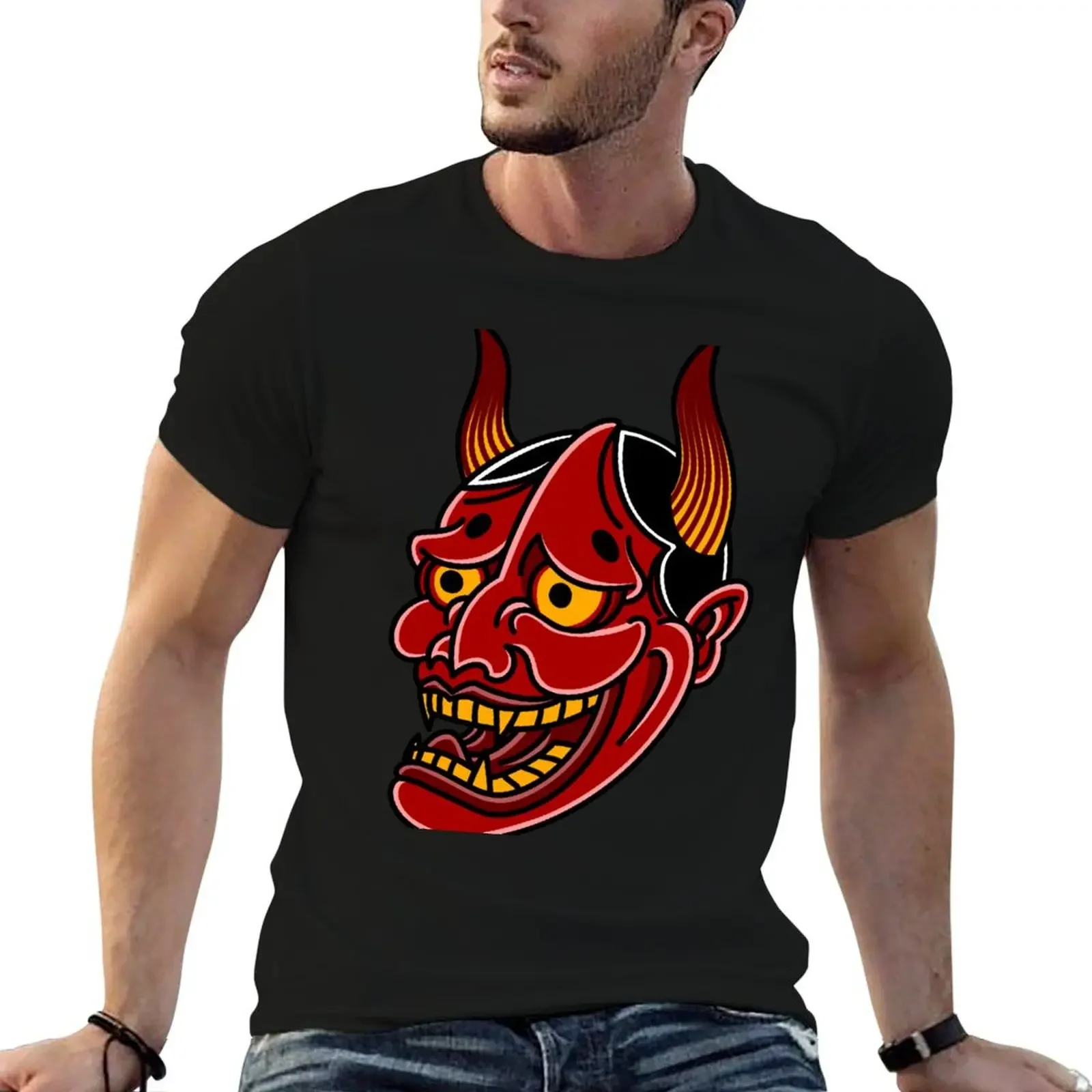 Camiseta con máscara de teatro Salty-Dog japonés Hannya Demon Noh, camiseta de manga corta de peso pesado, camisetas de moda coreana para hombres